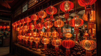 Decorative traditional Chinese lanterns in a market old town