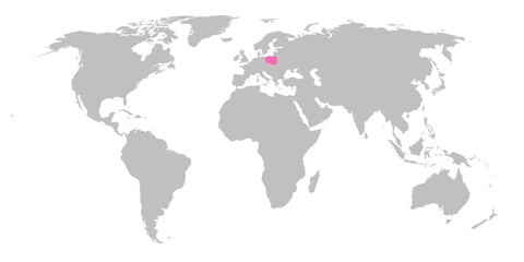 Fototapeta na wymiar Vector map of the world with the country of Poland highlighted in Pink on grey white background.