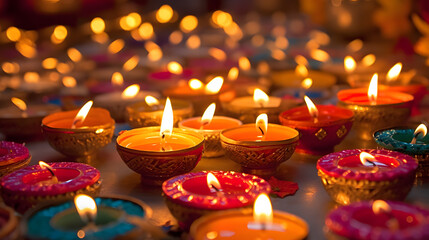 Close up image of diwali festival traditional candles, Hindu festival of light