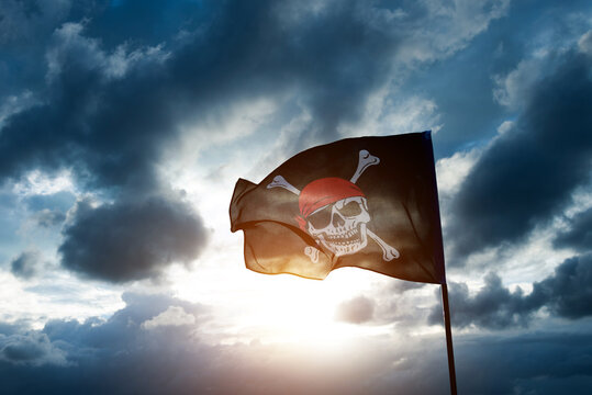 Pirate flag against storm sky