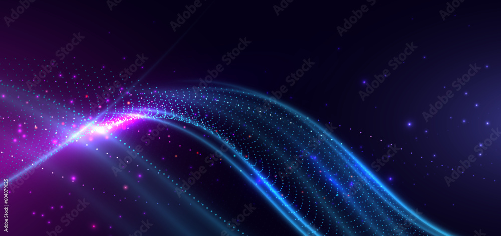 Poster abstract technology futuristic digital concept wave dot pattern with lighting glowing particles on d