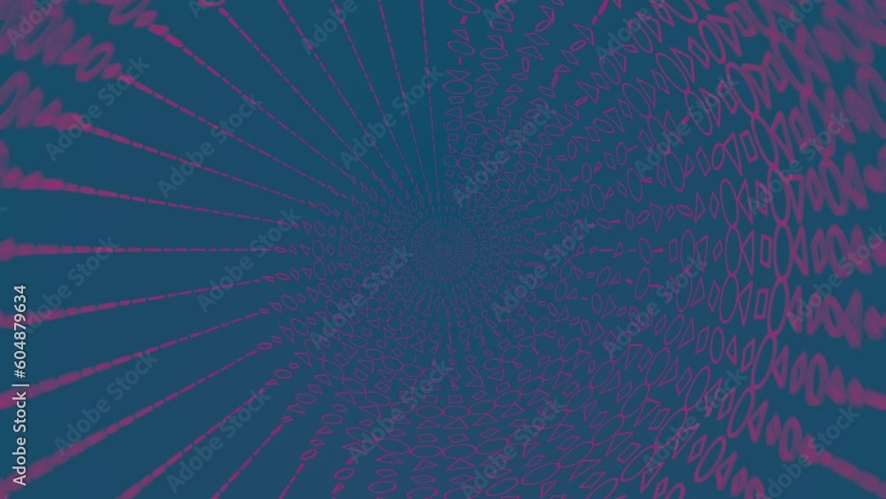 Poster Spiral wave of rotating geometric shapes. 3d rendering seamless loop animation