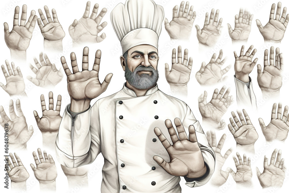 Poster chef hands isolated on white background. generated by ai.