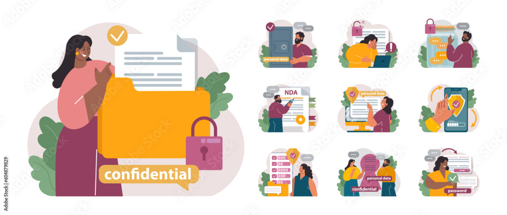 Canvas Prints personal data security set. information privacy and confidentiality