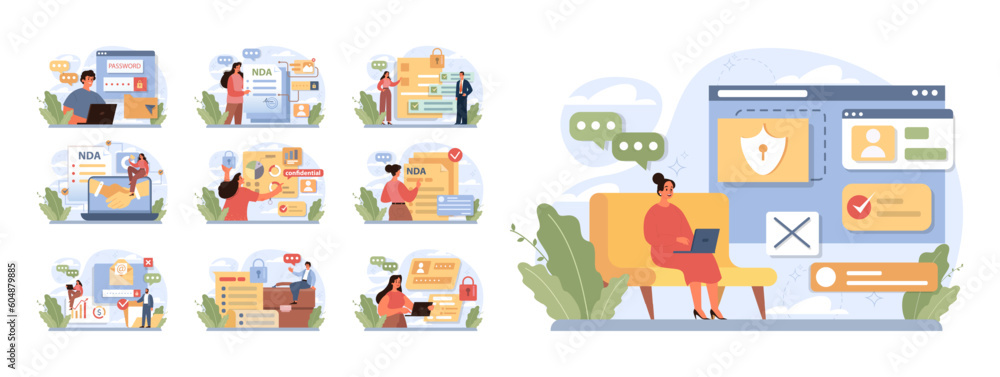 Canvas Prints personal data security set. information privacy and confidentiality