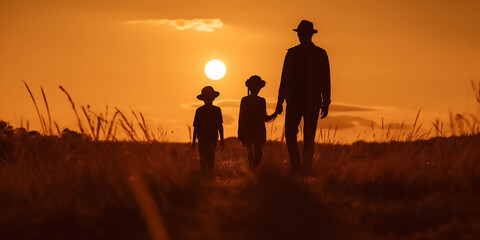 Walking Towards Tomorrow: A Family's Sunset Promise