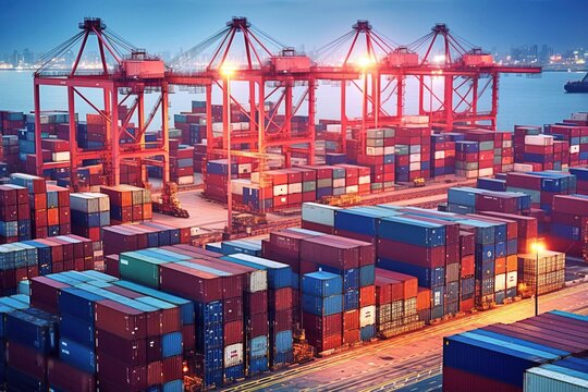 Global Commerce Hub: Efficient Shipping Port with Containers - AI Generative