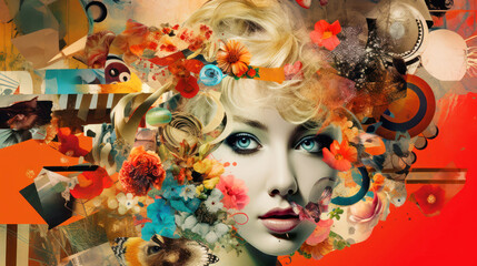 Abstract Collage. Dive into a digital wonderland where myriad faces and textures blend with surreal elements, weaving a mesmerizing collage of dream and reality. Generative AI