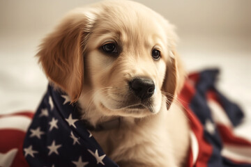 dog wearing American flag, USA independence day concept. Generative Ai