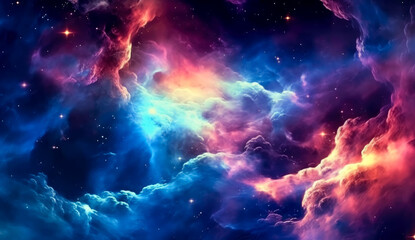 Nebula stardust wallpaper, blue, purple and magenta galaxy. Generative Ai Illustration.