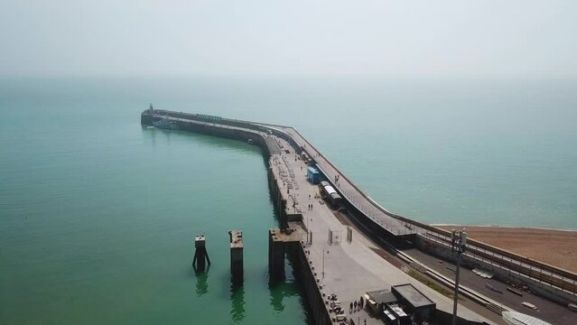 Aerial drone video of Folkestone in Kent, England, Folkestone has a beautiful old harbour. 