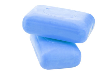 Two blue toilet soap isolated on a white background.