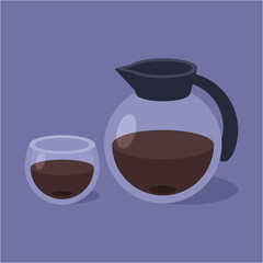 coffee maker and a glass of coffee. Vector illustration in flat style