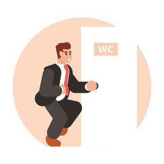 Businessman in a suit sitting on door. Vector illustration in flat style