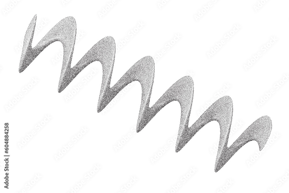 Poster grainy spring with noise texture. dotted stipple curve spiral isolated on white background. vector g