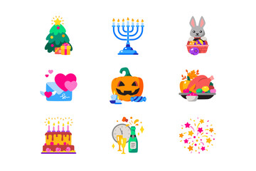 Holidays and celebration icon set.