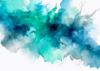 Watercolor background texture green sea color, emerald green and light blue azure. Generative Ai Illustration.