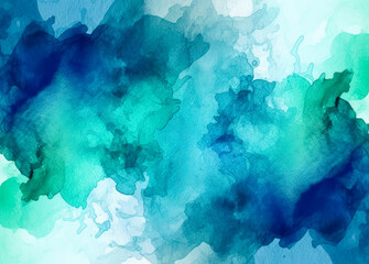 Fototapeta na wymiar Watercolor background texture green sea color, emerald green and light blue azure. Generative Ai Illustration.