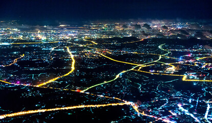Aerial view of Shanghai China by night