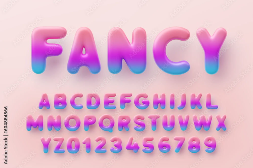 Fototapete 3d colorful gradient alphabet with numbers with a glossy surface on a pink background