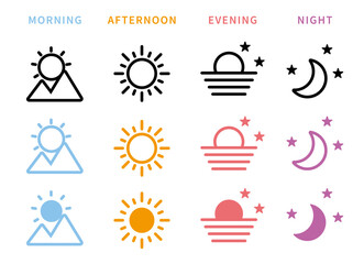 朝・昼・晩・夜のアイコンセット
