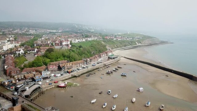 Aerial drone video of Folkestone in Kent, England, Folkestone has a beautiful old harbour. 
