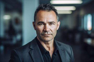 Fototapeta premium Handsome guy in a black suit. Generative AI.