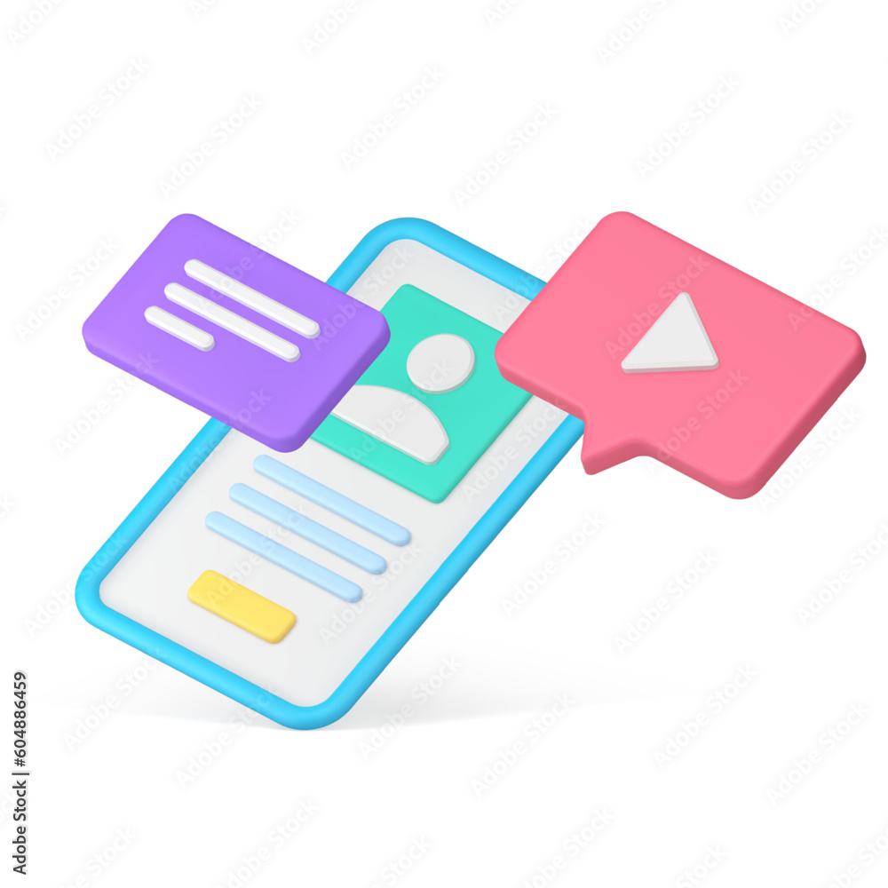 Poster smartphone multimedia application user account global media service isometric 3d icon vector