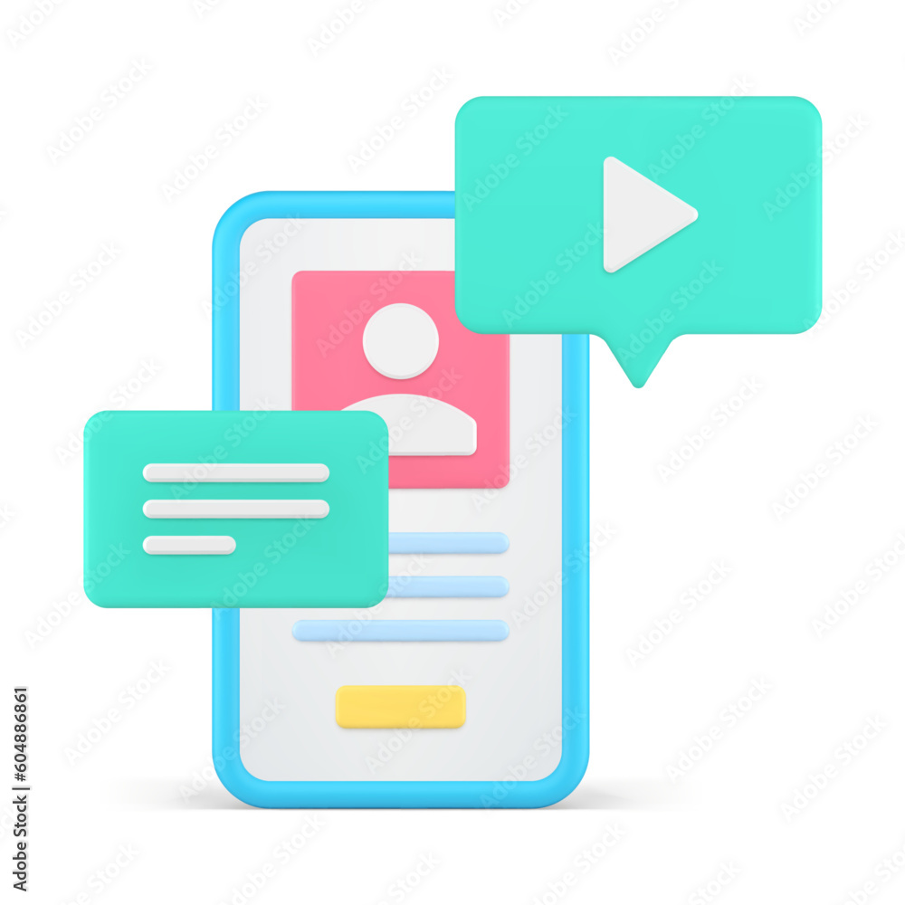 Poster smartphone application cyberspace communication service media software 3d icon realistic vector