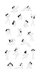 Contemporary woman silhouette vector illustration set. Nude female body, abstract pose, feminine figure, modern graphic design. Beauty, self love, body care, spa concept collection for logo. Fine art - 604887008