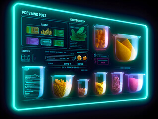 Food menu with panel interface hologram assistant.healthy eating concepts.technology and lifestyle.generative ai technology