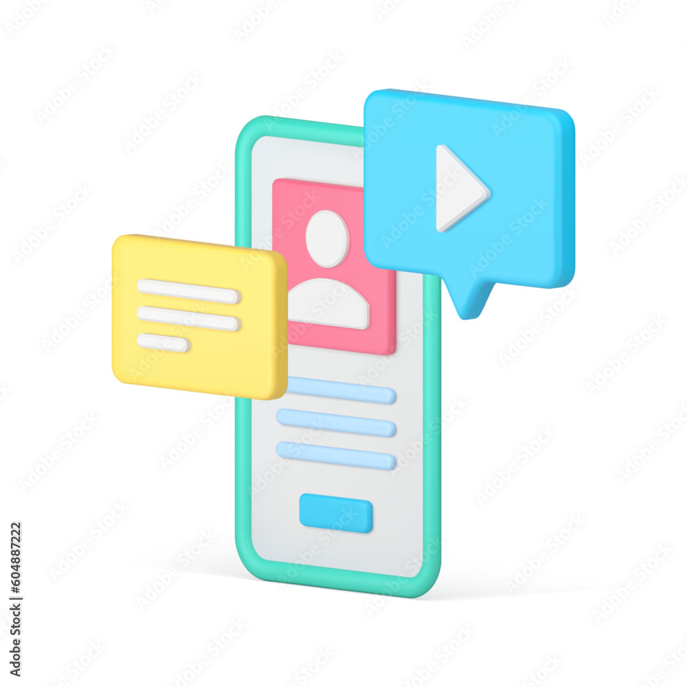 Aufkleber social media network communication smartphone application display isometric 3d icon vector