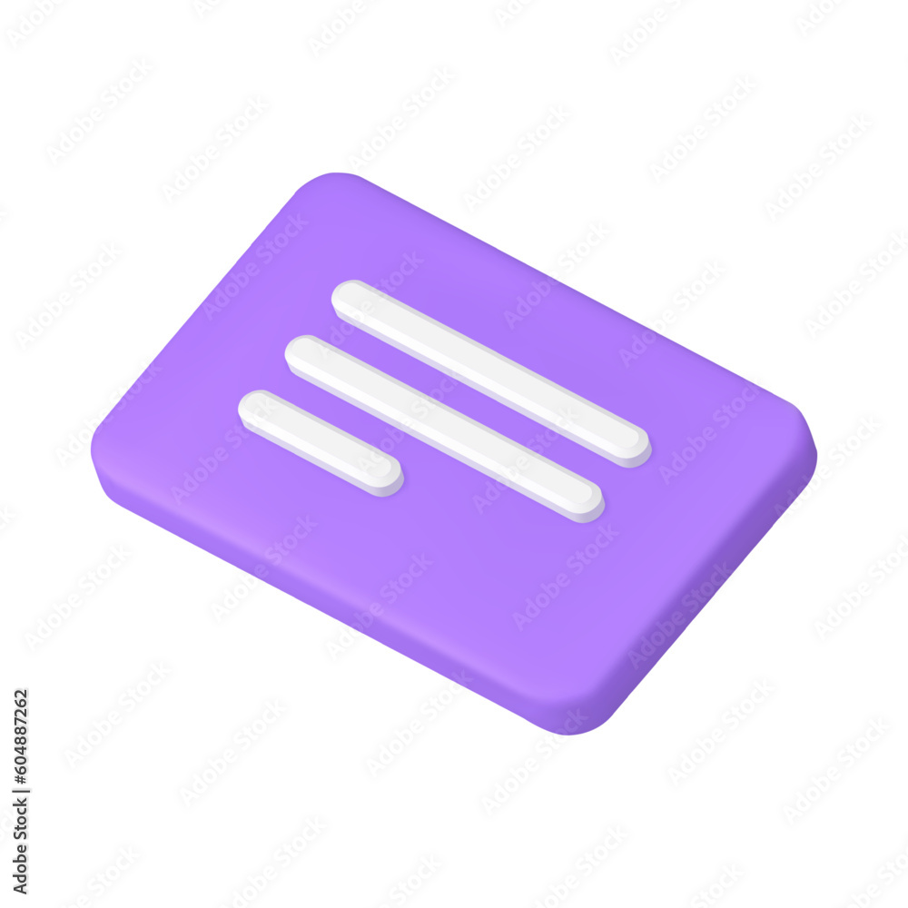 Poster chat text message blank web page dialogue rectangle isometric purple 3d icon realistic vector