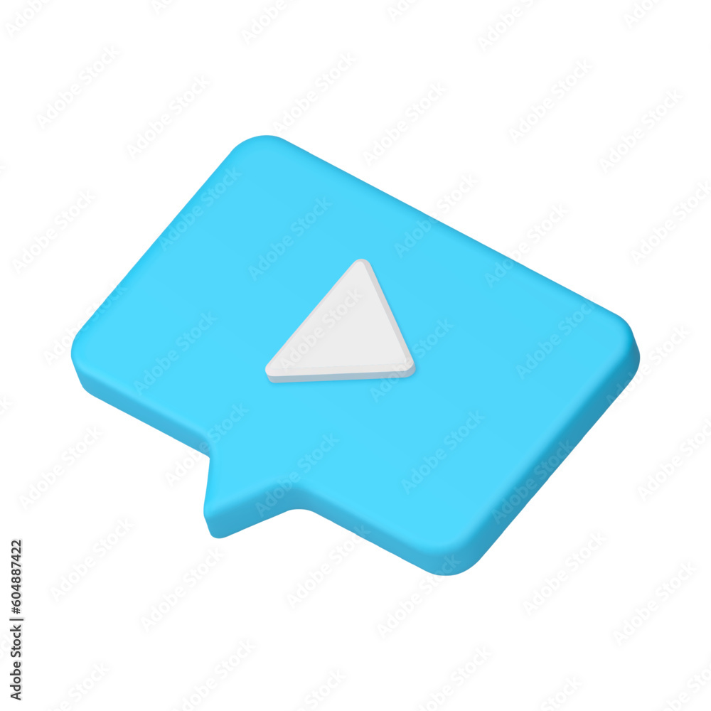 Poster video play notification blue button speech bubble live broadcasting 3d icon realistic vector