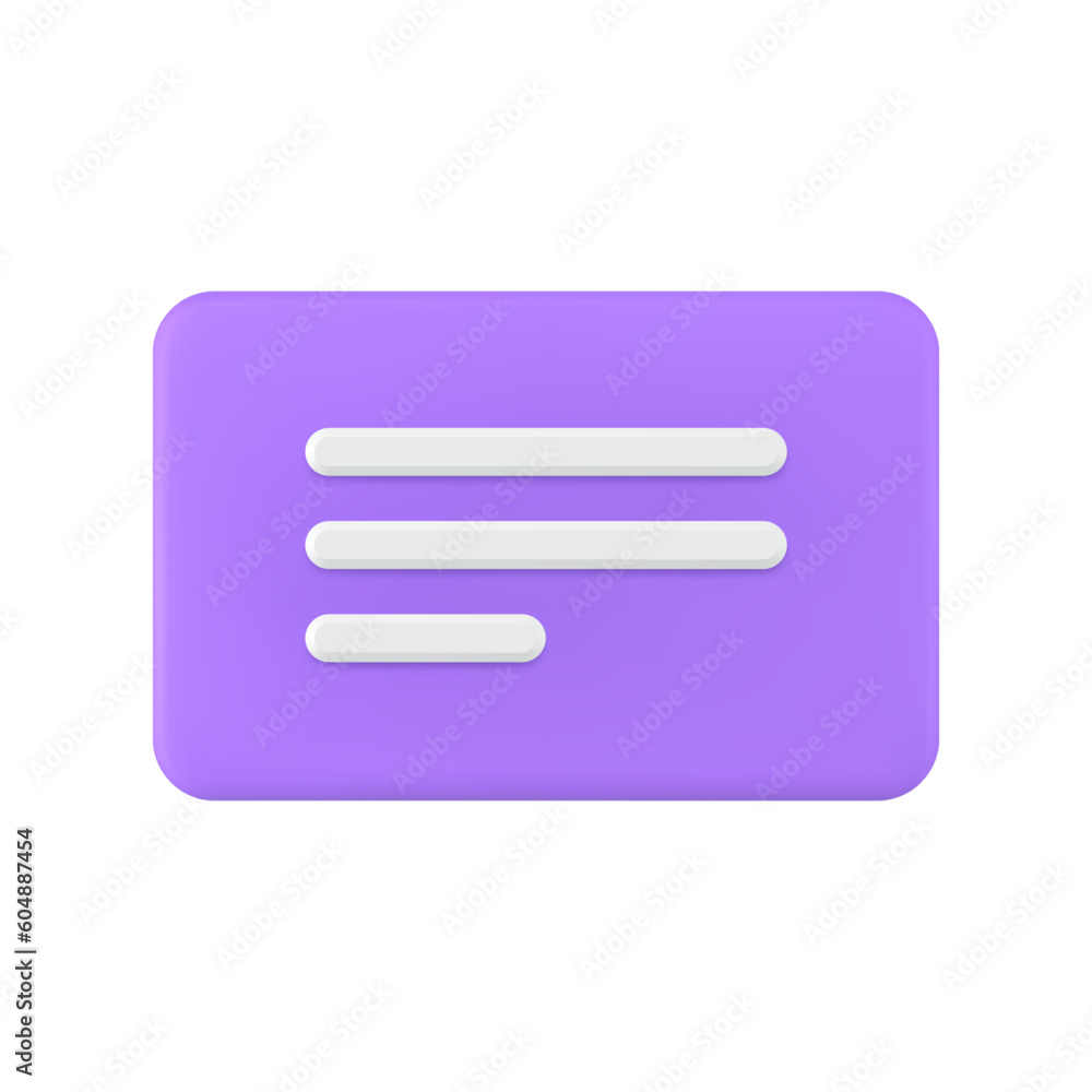 Poster text message rectangle chat bubble purple button cyberspace communication 3d icon realistic vector
