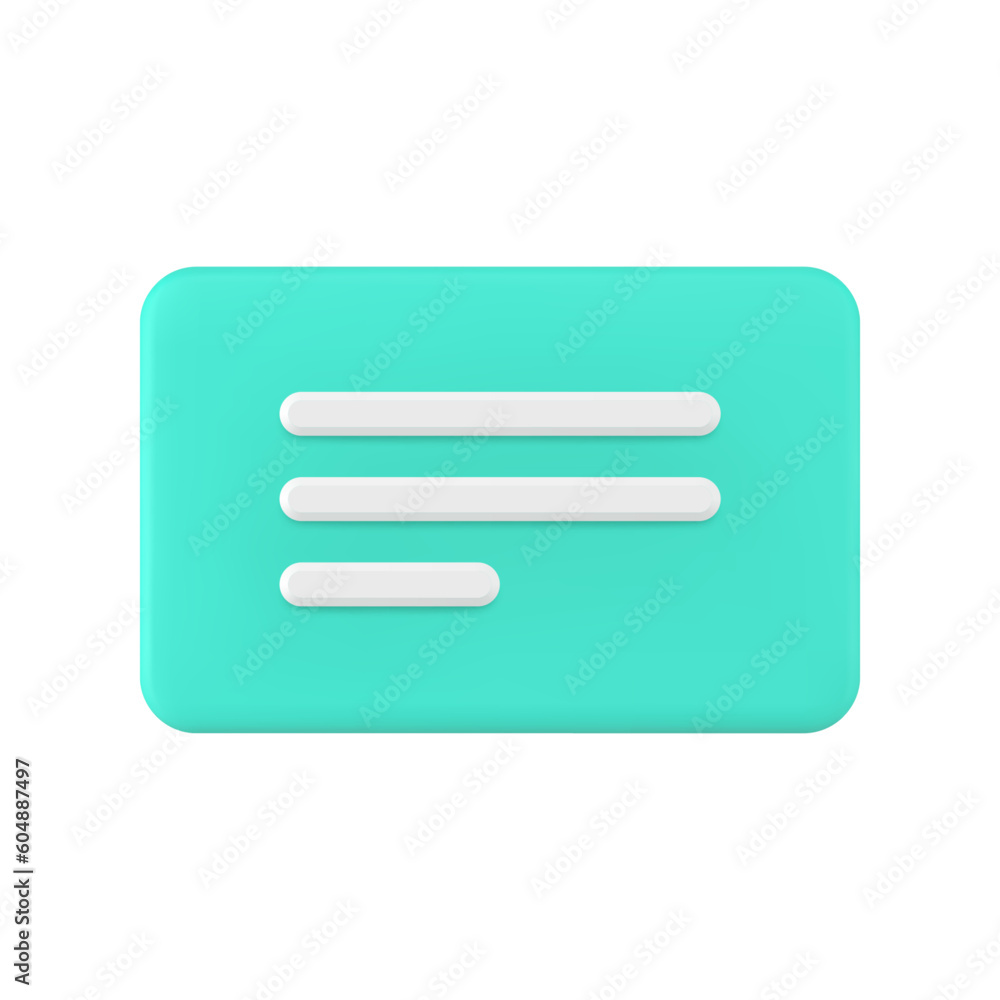 Poster chat box with text green rectangular button internet notification 3d icon realistic vector