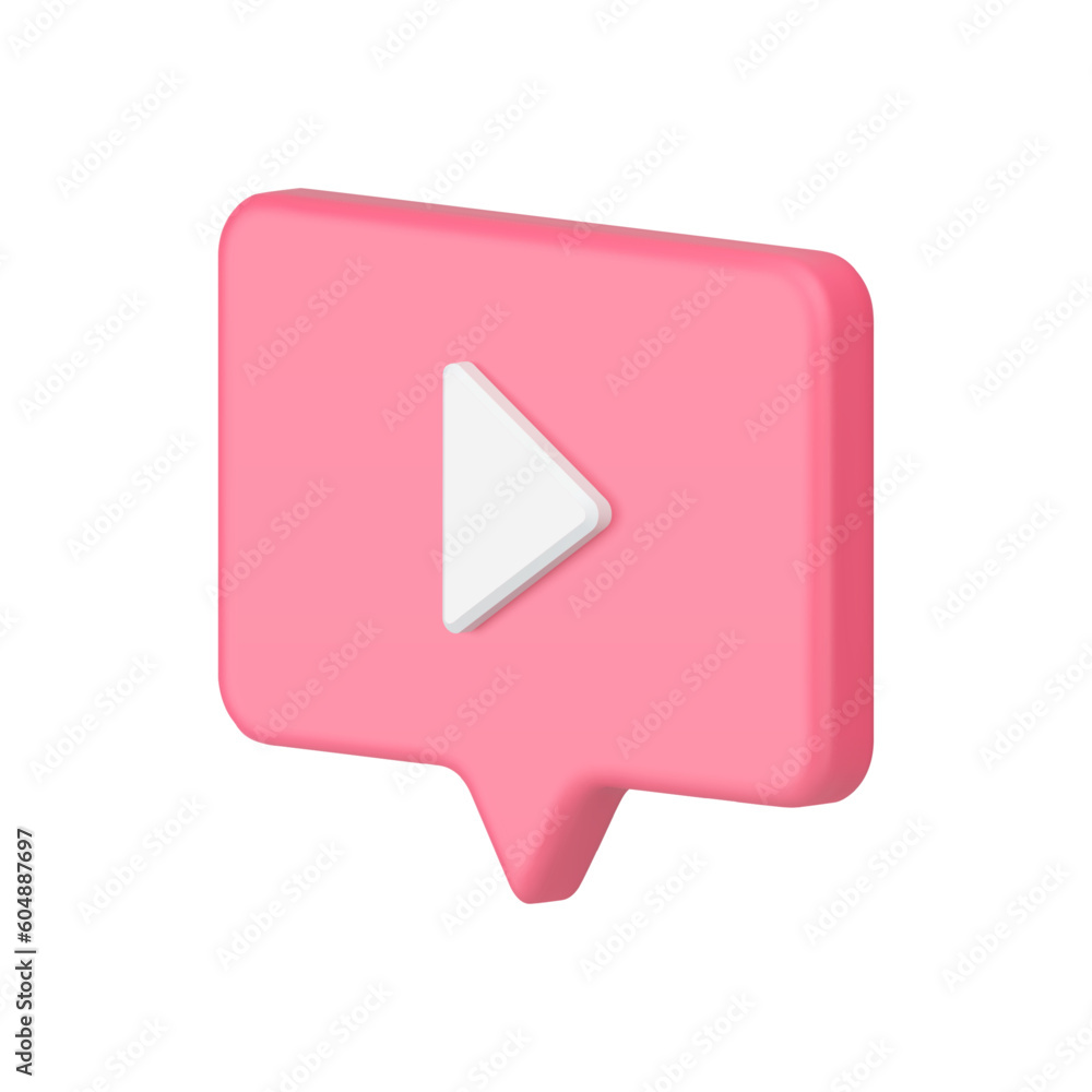 Aufkleber multimedia play button pink speech bubble with arrow start broadcasting isometric 3d icon vector