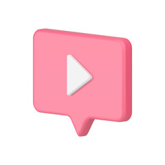 Multimedia play button pink speech bubble with arrow start broadcasting isometric 3d icon vector