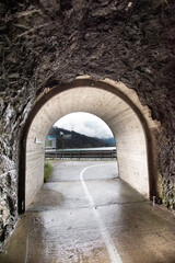 Fototapeta na wymiar Tunnel of the Toni-Seber-Weg at the Sylvensteinsee dam