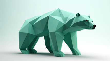 Green Polygon 3D art style bear on white background