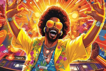 Iconic Capitain Starfunker funkyfizing Funky music 70s vibrant world seventies illustration generative ai