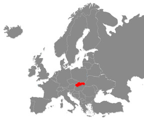 Map of Slovakia highligted with red in Europe map