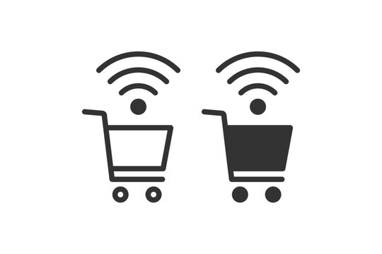 Shopping cart with wireless icon. Vector illustration desing.