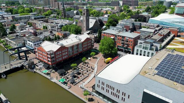Aerial view of the city centre in Alphen aan den Rijn in the Netherlands