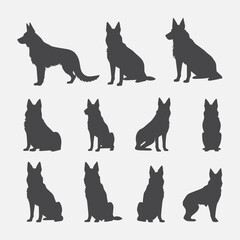 Vector Set of Silhouette of German Shepherd Dog