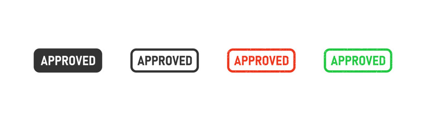 Obraz premium Approved text icon on light background. Quality symbol. Grunge stump, label, high quality, control. Outline, flat and colored style. Flat design. Vector illustration