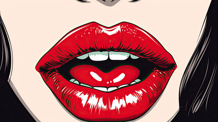 Pop art style of speaking red lips womans Half-open