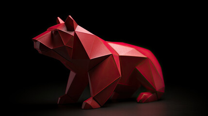 Red Polygon 3D art style bear on black background