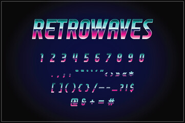 80's - 90's Retro Futurism Sci-Fi Font. Numbers. Vector. Retro wave trend. Y2K Aesthetics. Retrowave. - obrazy, fototapety, plakaty