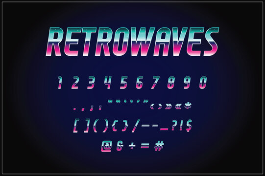 80's - 90's Retro Futurism Sci-Fi Font. Numbers. Vector. Retro wave trend. Y2K Aesthetics. Retrowave.